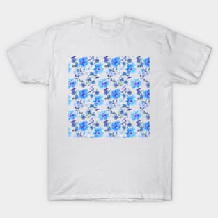 Blue Floral Pattern T-Shirt